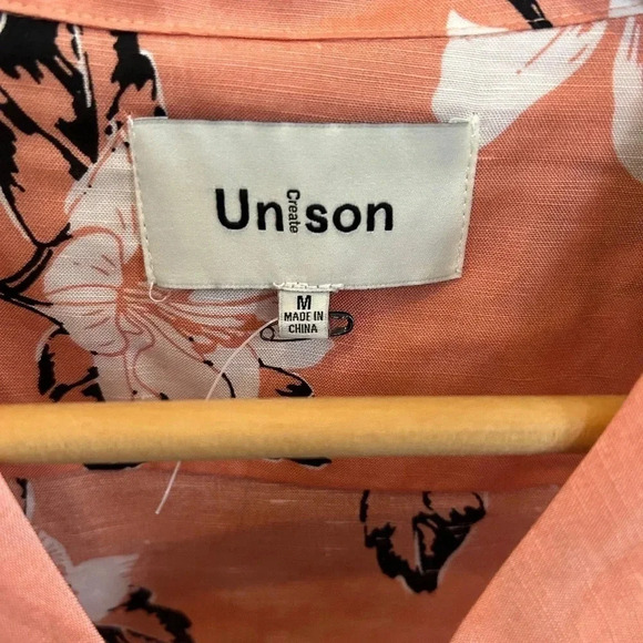 NWOT Unison Linen Short Sleeve Floral Patch Pocket Mens Leisure Shirt, Size M - Picture 3 of 3